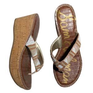 Sam Edelman Rosa Tribal Beaded Cork Platform Toe Post Thong Sandals Sz 7.5